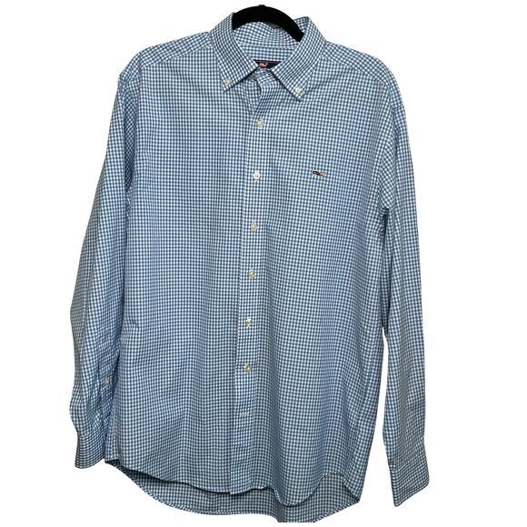 Vineyard Vines Classic Fit Whale Shirt Men's SIZE M Blue Gingham Preppy Classic - Picture 3 of 11